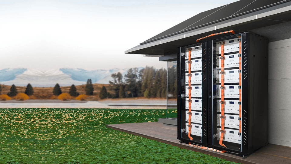 Deux armoires rack S48200 installées à l'extérieur, le long d'une maison